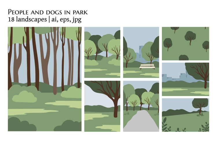 Minimalist Park Landscapes, Nature Vector Illustration