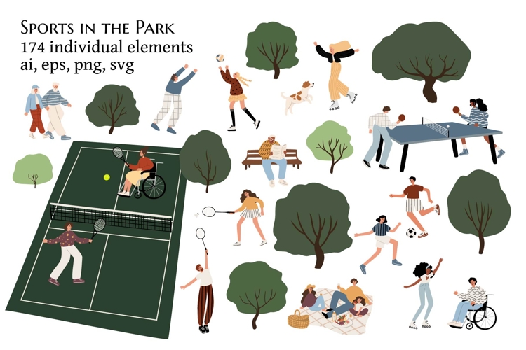 Active People in Park Illustration, Sport Vector Set clipart