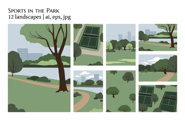 Urban park landscape, City outdoor recreation illustration