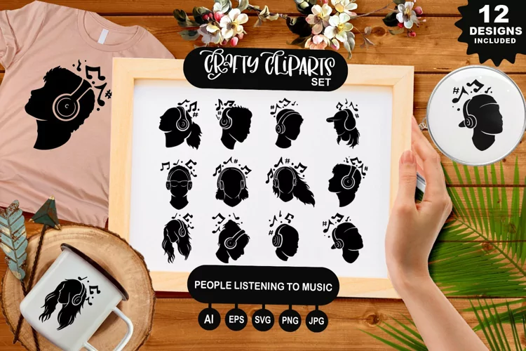 People Listening To Music Clipart Set