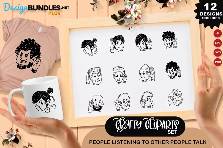 People Listening To Other People Talk Clipart Set
