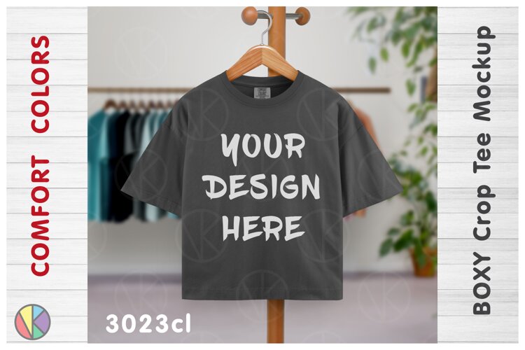 Comfort Colors 3023CL Pepper Boxy Crop T-Shirt Mockup.
