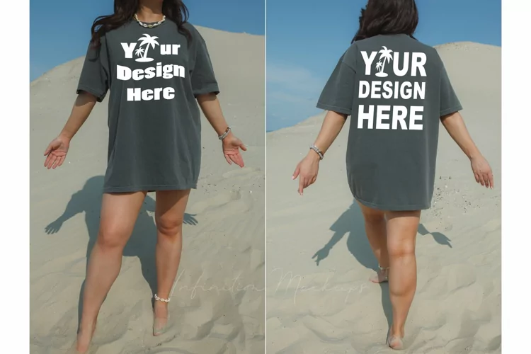Pepper Comfort Colors 1717 Front and back mockup Beach