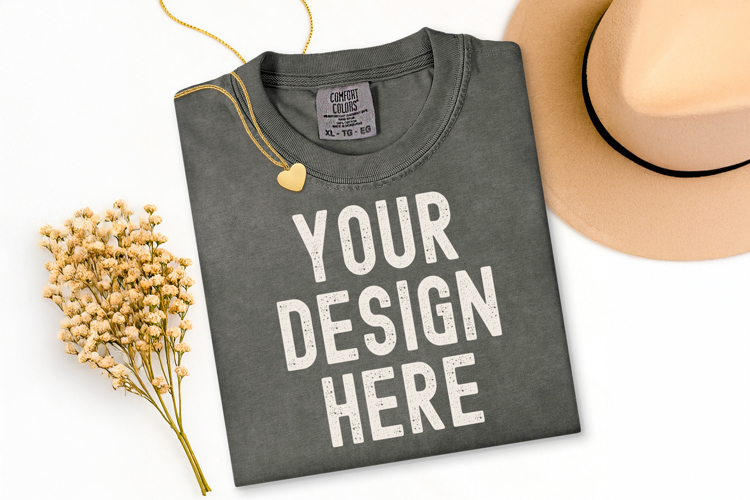 Comfort Colors C1717 Pepper Shirt Mockup, Flat Lay Mockup