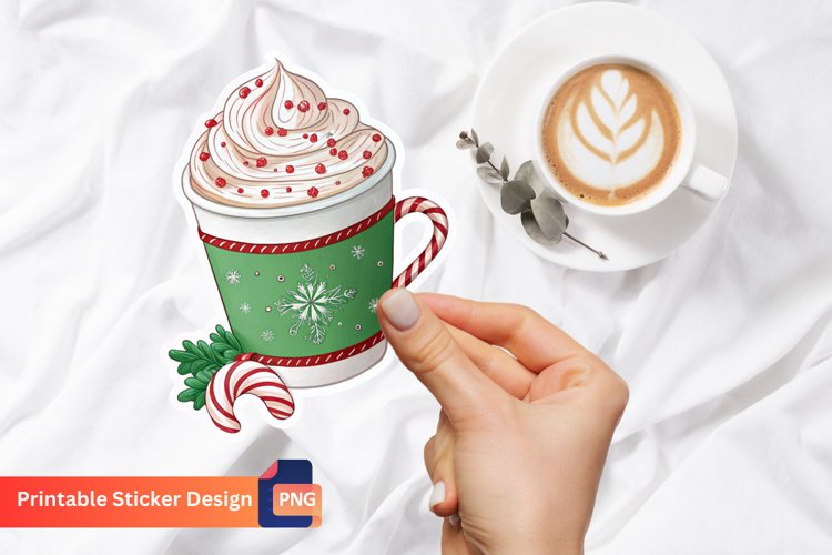 Peppermint Christmas Latte Sticker, Christmas Drink Sticker