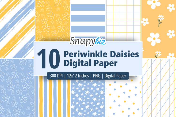 Periwinkle Daisies Digital Paper Set