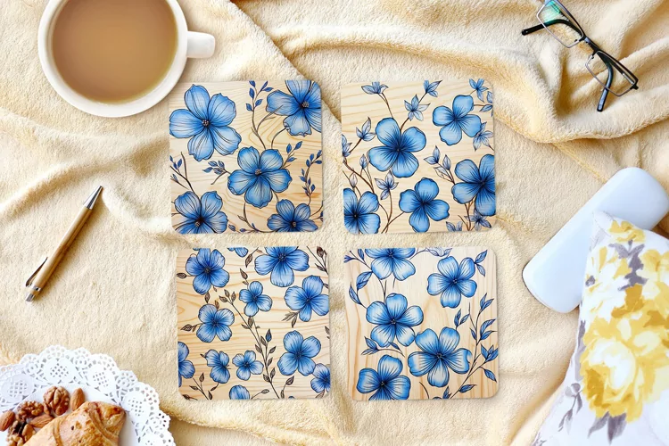 Wood Burned Periwinkles-4" Coaster Sublimation -PNG Design