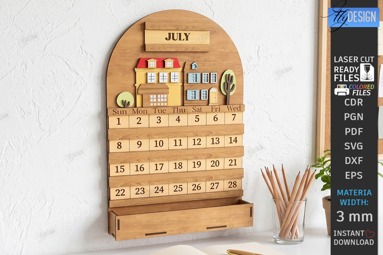 3D Perpetual Calendar Laser Cut | Home Decor | Wall Decor