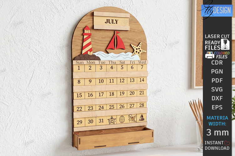 3D Perpetual Calendar Laser Cut | Home Decor | Wall Decor