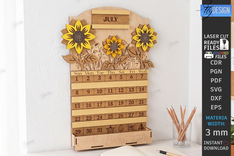 3D Perpetual Calendar Laser Cut | Home Decor | Wall Decor