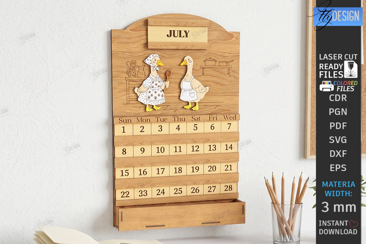 3D Perpetual Calendar Laser Cut | Home Decor | Wall Decor