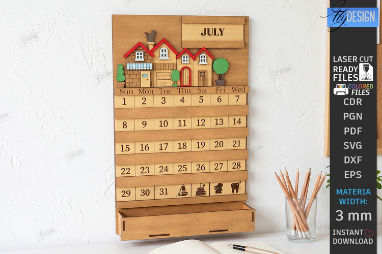 3D Perpetual Calendar Laser Cut | Home Decor | Wall Decor