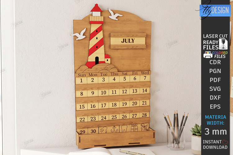 3D Perpetual Calendar Laser Cut | Home Decor | Wall Decor