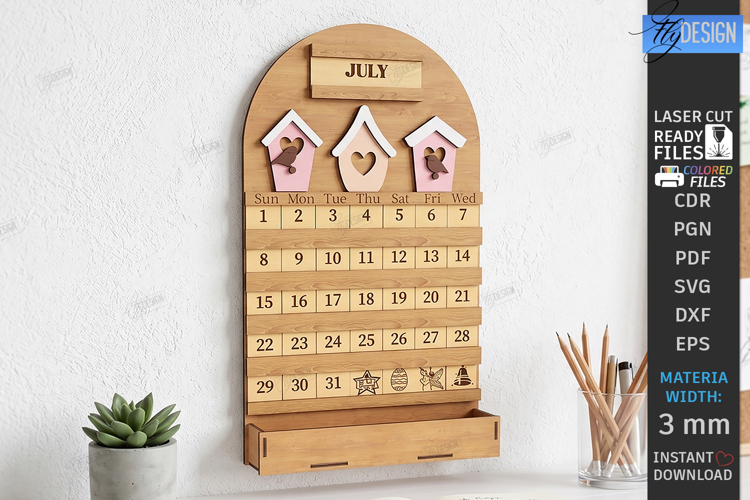 3D Perpetual Calendar Laser Cut | Home Decor | Wall Decor