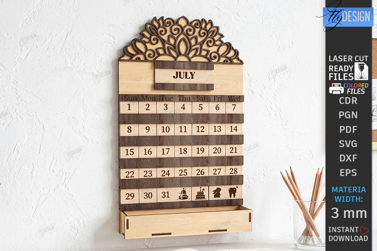 3D Perpetual Calendar Laser Cut | Home Decor | Wall Decor