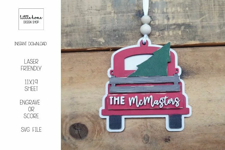 Christmas Truck Ornament | Glowforge Ornament Laser File