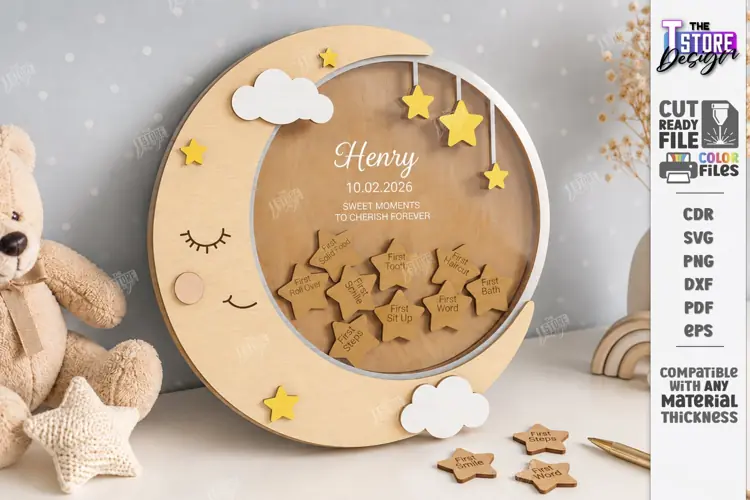 Baby Milestone Bank Laser Cut | Baby Keepsake Drop Box Laser