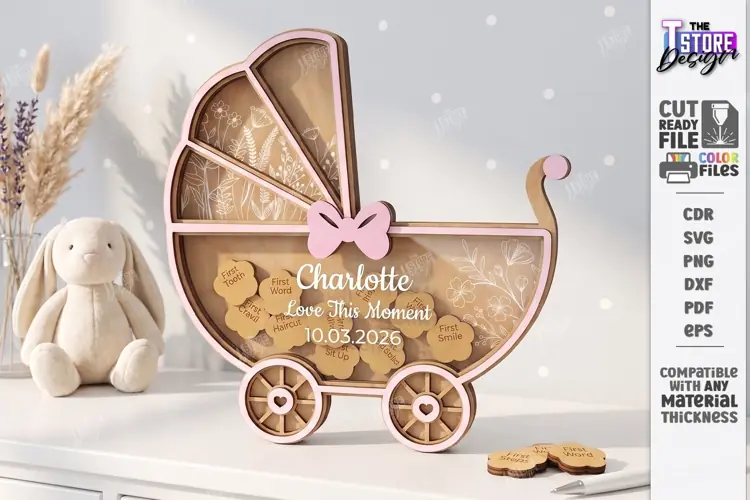 Baby Milestone Bank Laser Cut | Baby Keepsake Drop Box Laser