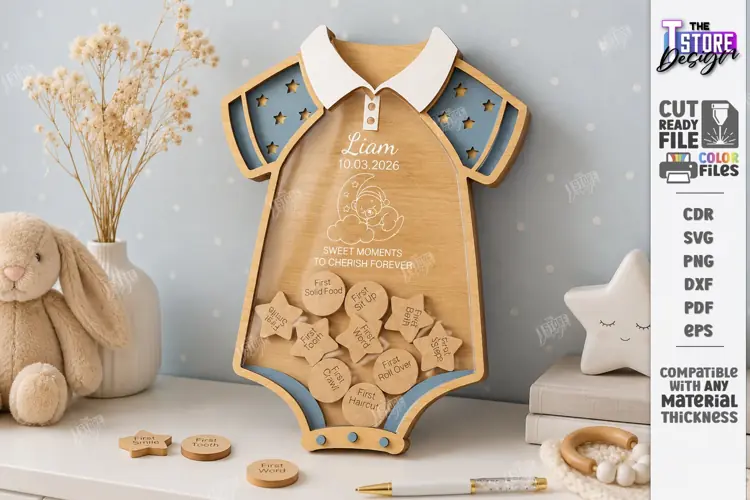 Baby Milestone Bank Laser Cut | Baby Keepsake Drop Box Laser