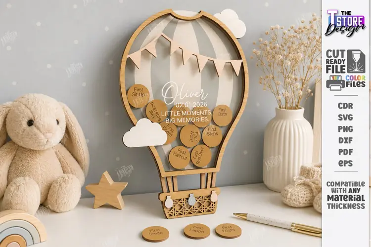 Baby Milestone Bank Laser Cut | Baby Keepsake Drop Box Laser
