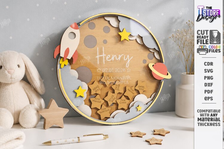 Baby Milestone Bank Laser Cut | Baby Keepsake Drop Box Laser example image 1