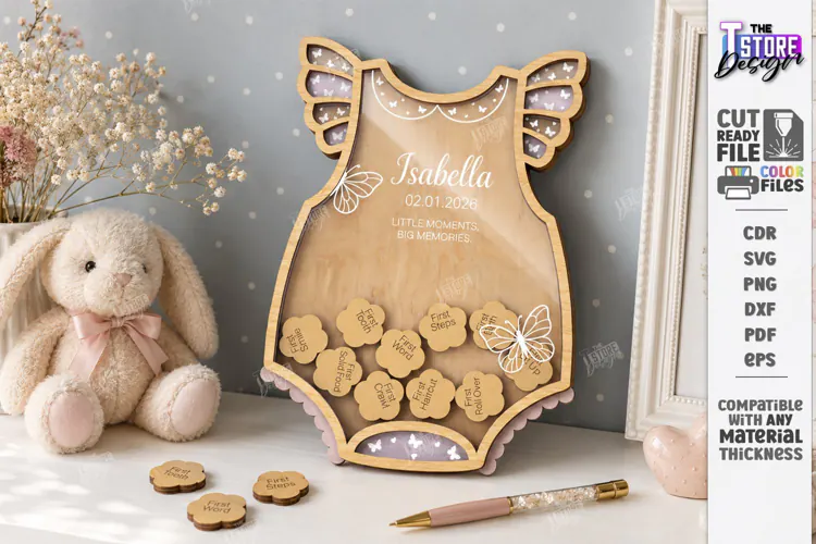 Baby Milestone Bank Laser Cut | Baby Keepsake Drop Box Laser
