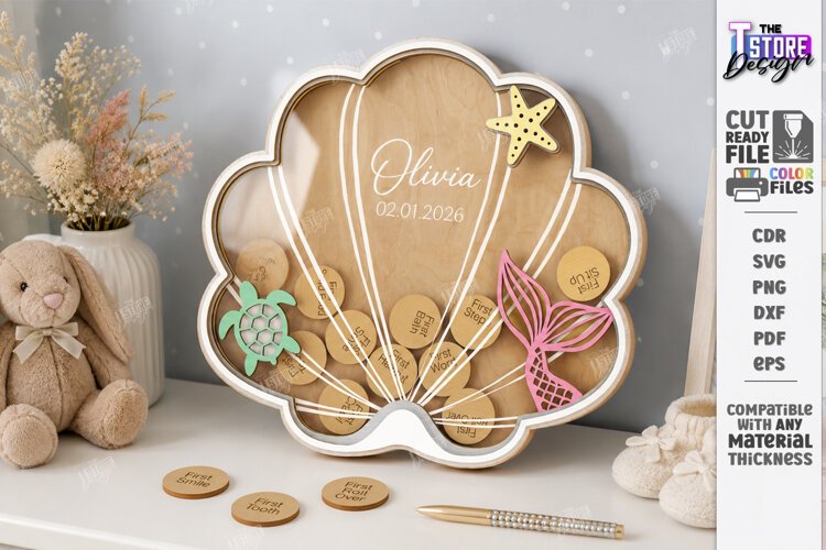 Baby Milestone Bank Laser Cut | Baby Keepsake Drop Box Laser example image 1