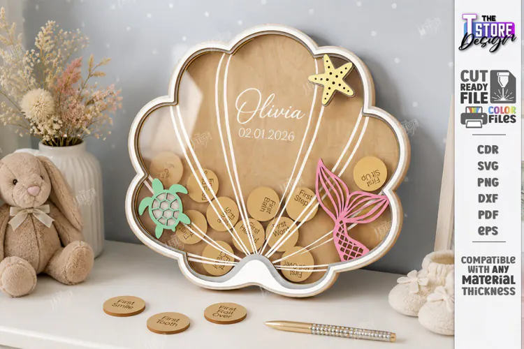 Baby Milestone Bank Laser Cut | Baby Keepsake Drop Box Laser