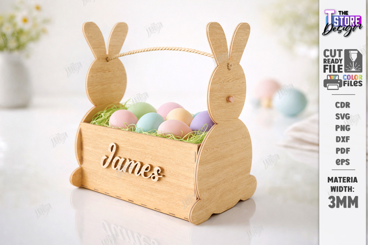 Personalised Easter Egg Bunny Basket Laser Cut | Treat Boxes