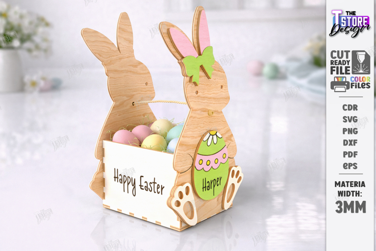 Personalised Easter Egg Bunny Basket Laser Cut | Treat Boxes