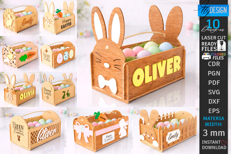 Personalized Easter Baskets Laser Cut Bundle | Easter Bunny