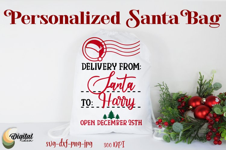 Personalized Santa Bag SVG. Personalized SVG. Delivery From example image 1