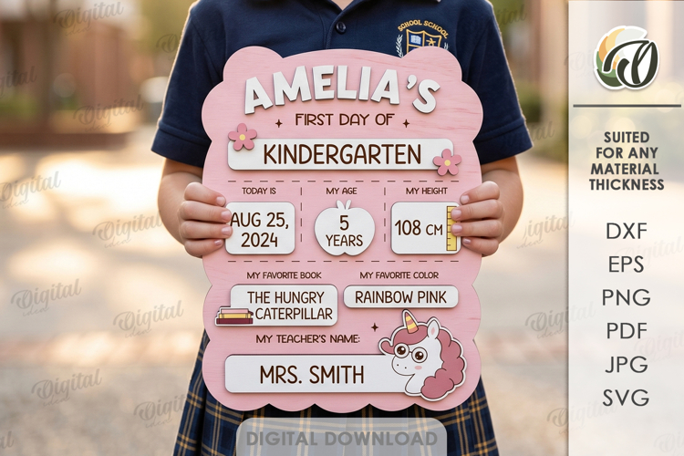 Personalized First Day of Kindergarten Sign Laser Cut