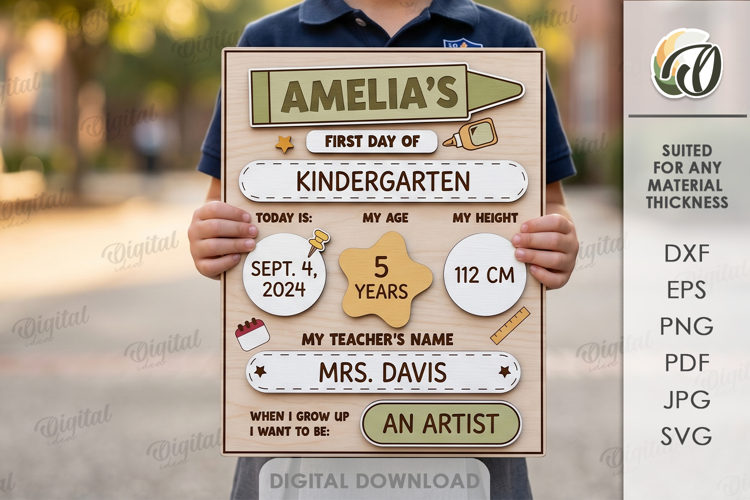 Personalized First Day of Kindergarten Sign Laser Cut