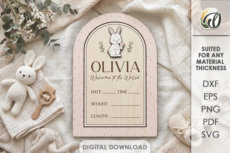 Baby Birth Announcement Sign Laser Cut. Baby Birth Stats SVG example image 1