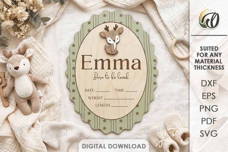 Baby Birth Announcement Sign Laser Cut. Baby Birth Stats SVG example image 1