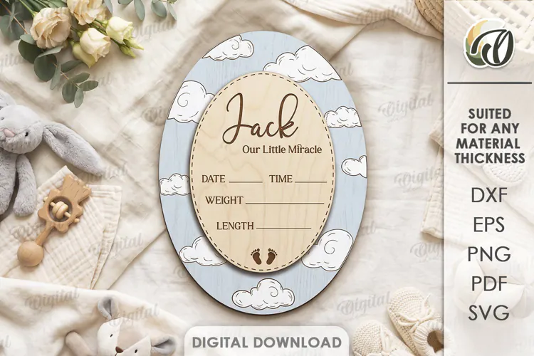 Baby Birth Announcement Sign Laser Cut. Baby Birth Stats SVG