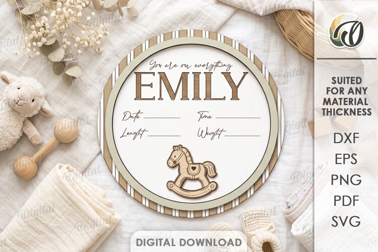 Baby Birth Announcement Sign Laser Cut. Baby Birth Stats SVG example image 1