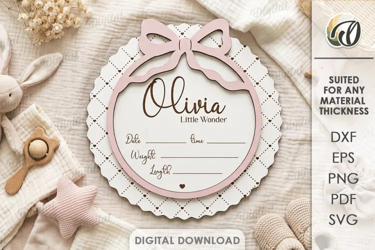 Baby Birth Announcement Sign Laser Cut. Baby Birth Stats SVG