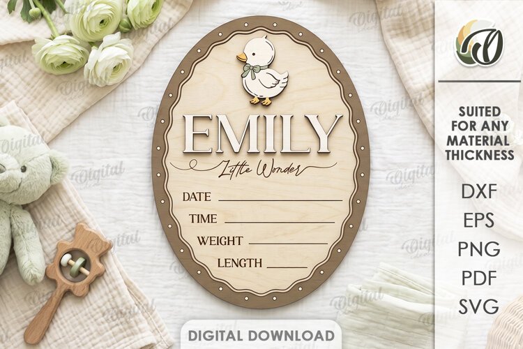 Baby Birth Announcement Sign Laser Cut. Baby Birth Stats SVG example image 1