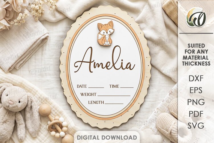 Baby Birth Announcement Sign Laser Cut. Baby Birth Stats SVG example image 1