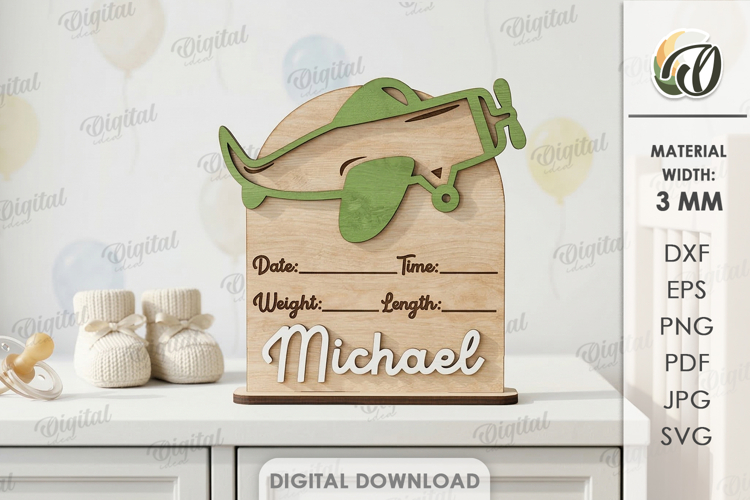 Personalized Baby Name Sign Laser Cut. Baby Birth Stats SVG