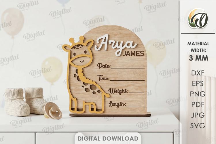 Personalized Baby Name Sign Laser Cut. Baby Birth Stats SVG