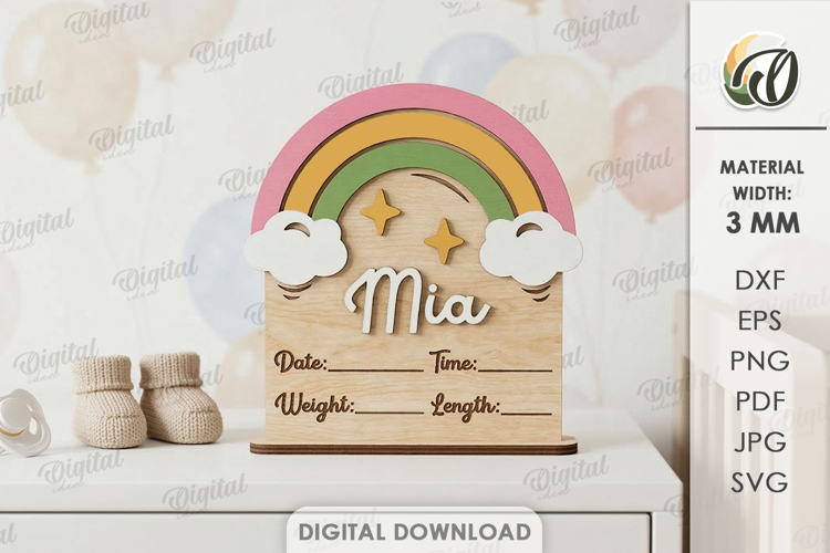 Personalized Baby Name Sign Laser Cut. Baby Birth Stats SVG