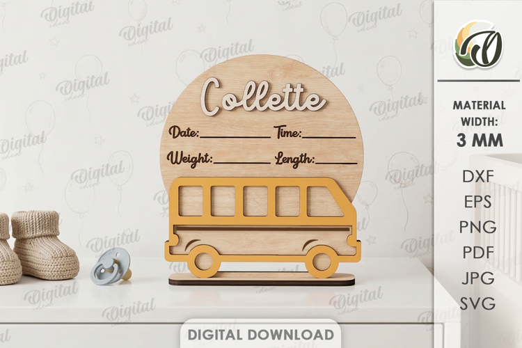 Personalized Baby Name Sign Laser Cut. Baby Birth Stats SVG