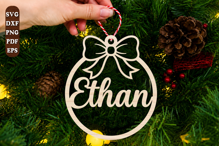 Personalized Bow Christmas Ornament Laser Cut SVG