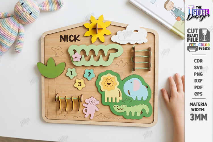 Personalized Busy Board Laser Cut | Kids Montessori Toy SVG