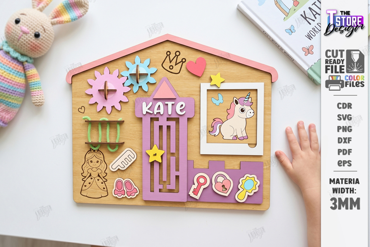 Personalized Busy Board Laser Cut | Kids Montessori Toy SVG
