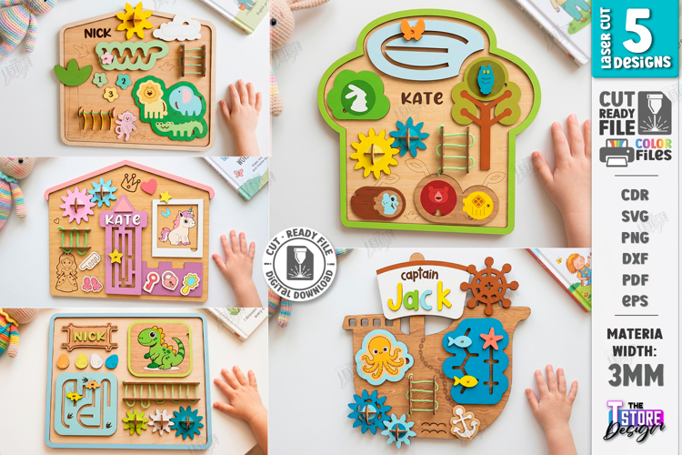 Personalized Busy Boards Laser Cut Bundle | Montessori Toys example image 1