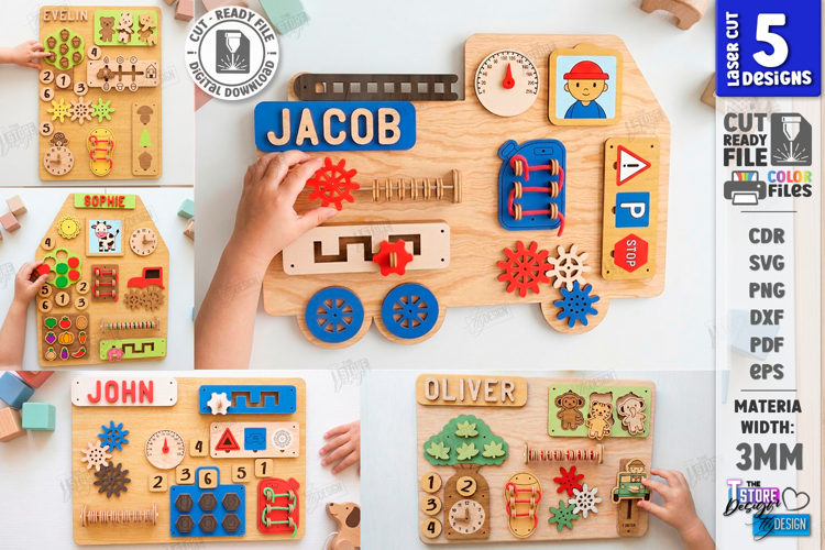 Personalized Busy Board Laser Cut Bundle | Montessori Toy